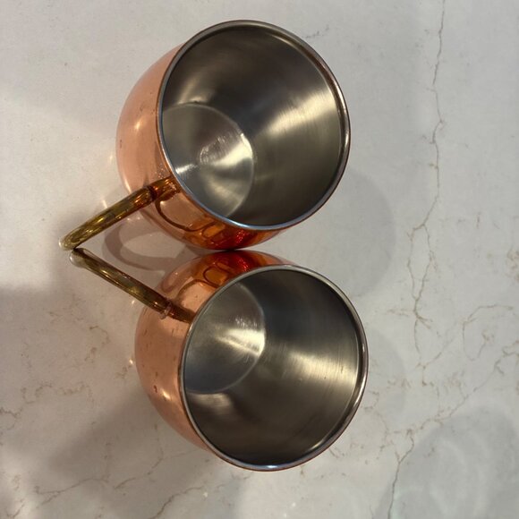 Godinger Copper Moscow Mule Mugs Set of 2 Stainless Interior Barware - Picture 3 of 3